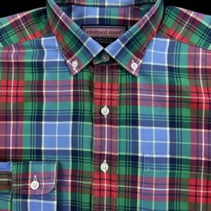 Vineyard Vines Mens Blue & Green Pastel Plaid